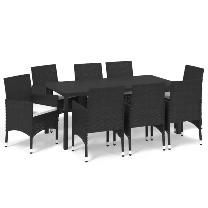 vidaXL Set de muebles de jardín 9 pzas y cojines ratán sintético negro - 1