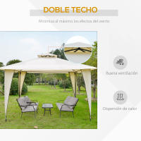Outsunny Cenador de Jardín 3,45x3,45 m Carpa con Doble Techo y 8 Orificios de Drenaje Marco Metálico para Celebraciones Fiestas Bodas Exteriores Beige - details 5