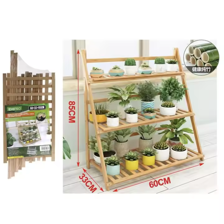 Soporte para Plantas Interior Estantería De Escalera para Macetas De Bambú Estante para Plantas De 3/4 Niveles Estante Plegable para Macetas para Patio Jardín Balcón - 1