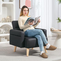 HOMCOM Sillón Moderno Butaca de Salón Tapizado en Cuero Sintético con Reposabrazos Acolchado Grueso Respaldo con Costuras y Patas de Madera para Dormitorio - details 0