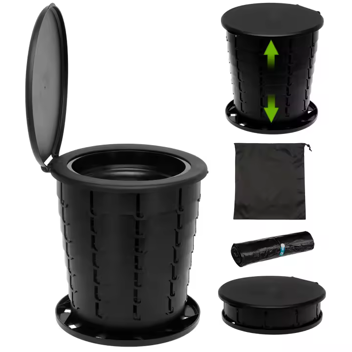 Briebe WC1184 WC Portátil Plegable Inodoro Viaje para Camping, Compacto 3 en 1 Baño Seco Autocaravana, Coche, , Negro - 1