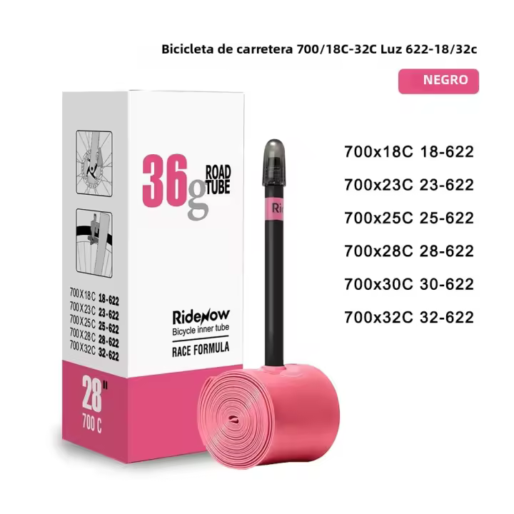 Tubo Interno De Bicicleta Ultraligero Ridenow 700c Negro Con Válvula Francesa Pieza De Bicicleta Para Carretera Material TPU - 1