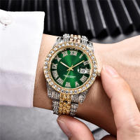 Reloj De Cuarzo Para Hombre Con Diamantes Y Calendario Estelar Moda Nueva Correa De Acero Y Metal Gold Reloj De Pulsera Casual - details 1