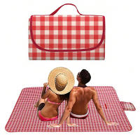 Manta De Picnic 140x190cm Roja a Cuadros Lavable Y Ligera Con Manija Para Senderismo Viajes Al Aire Libre Y Camping En Parques - details 5
