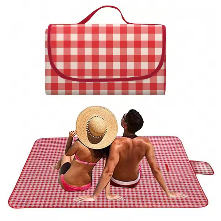 Manta De Picnic 140x190cm Roja a Cuadros Lavable Y Ligera Con Manija Para Senderismo Viajes Al Aire Libre Y Camping En Parques - 1