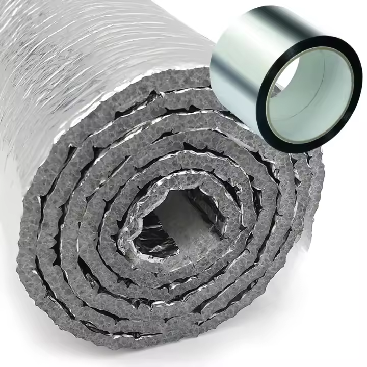 Aislamiento térmico reflectante con aluminio puro y espuma de polietileno (ancho 60 cm) + Cinta de aluminio. Aísla calor y frío en furgonetas, bungalows, viviendas... Antihumedades - 1