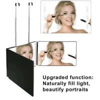 Espejo De Peluquería Trifoliar LED Negro Con Luz Y Altura Ajustable Vidrio HD Portátil Para Auto-corte De Pelo - details 1