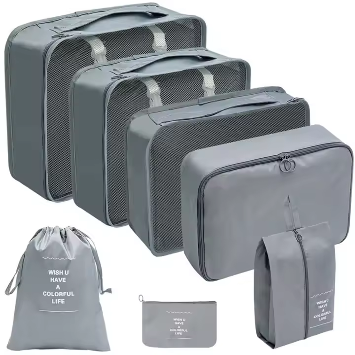 Juego de Bolsas de Viaje de Siete Piezas - Organizador de Maletas - Ropa, Zapatos y Cosméticos - Ahorra Espacio - 1