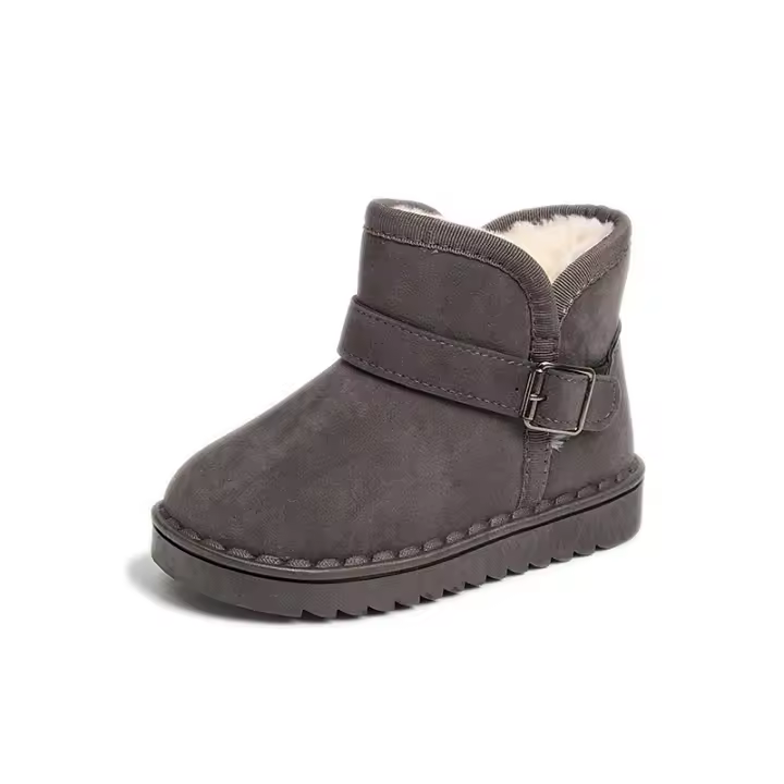 Botas De Nieve Para Niños Y Niñas Con Hebilla Y Peluche Grueso Color Sólido Botas Cortas De Tobillo Flexibles Y Cálidas Para Hombres Y Mujeres Tallas 23-36 - 1
