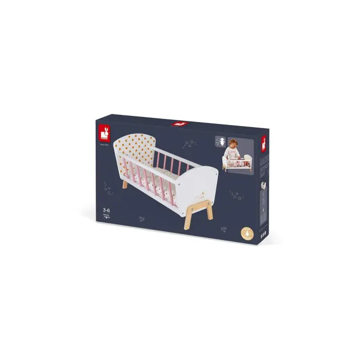 Cuna de Juguete Janod Candy Chic con Diseño de Lunares Dorados y Almohada Incluida - 1