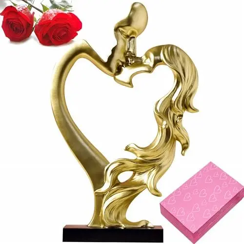 Esculturas de pareja con amor en realidad, escultura de besos para aniversario, cumpleaños, regalos de San Valentín, para él, regalos para ella, decoración de sala de estar de boda (blanco) - 1