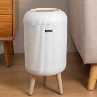 Cesta De Almacenamiento Redonda De Plástico Para Cocina Y Baño Con Tapa De Madera Granulo Contenedor Ecológico Para Basura - details 4