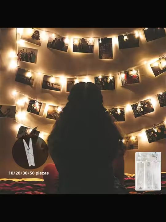 Cadena De Luces LED Con 10/20/30/50 Clips De Foto Claros Para Decoración De Pared De Dormitorio Colgando Imágenes Tarjetas Fiesta - 1
