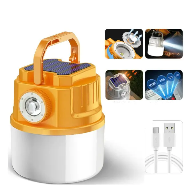 Linterna portátil para acampar al aire libre, con energía solar y recargable por USB, luz para tienda de campaña con modo de luz, luz colgante para tienda de campaña para emergencias al aire libre, cortes de energía y tormentas.（1） - 1