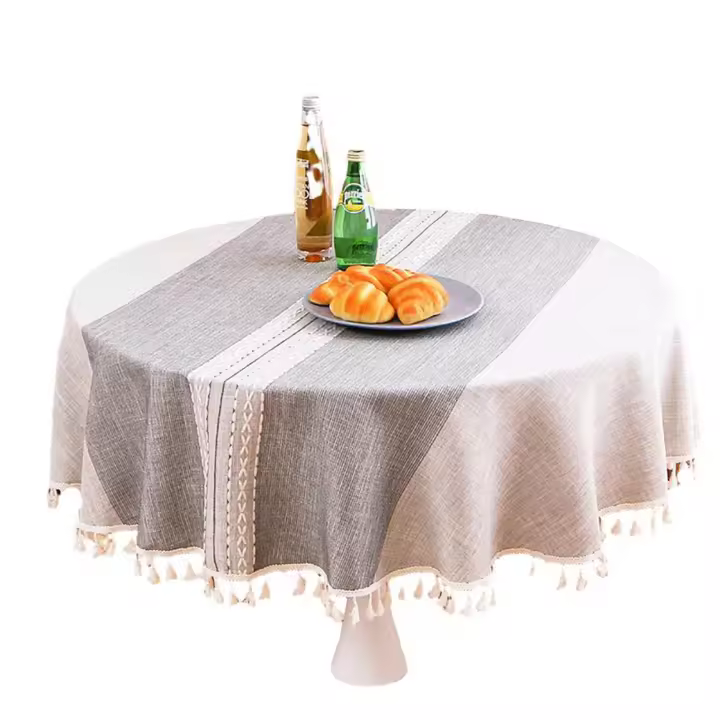 Mantel de Algodón Lavable Mantel de Lino Redondo 140 cm - 1