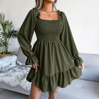 Vestido Elegante Para Mujer Nueva Moda Manga Larga Cuello Cuadrado Casual Color Sólido Otoño Invierno Con Volantes Vestido De Mujer De Pierna Larga Estilo Bohemio - details 2