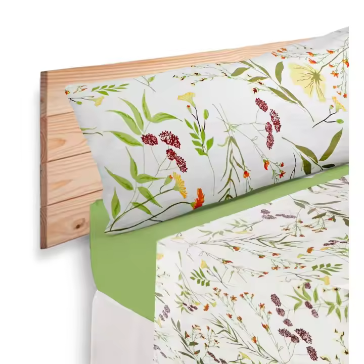 Juego de Sábanas Alo Home 100% Algodón - Estampado Floral  Oliva- Cama 90/135cm + Funda Almohada - 1