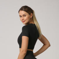 Camiseta De Yoga Sin Costuras Para Mujer Top Corto De Manga Fitness Ropa Deportiva Para Gimnasio Correr Sportswear Polyester Nylon Spandex - details 9