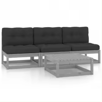 VIDAXL 3076356 conjunto de muebles para jardín de madera con acabado en gris y cojines con acabado gris antracita oscuro vida xl - 1
