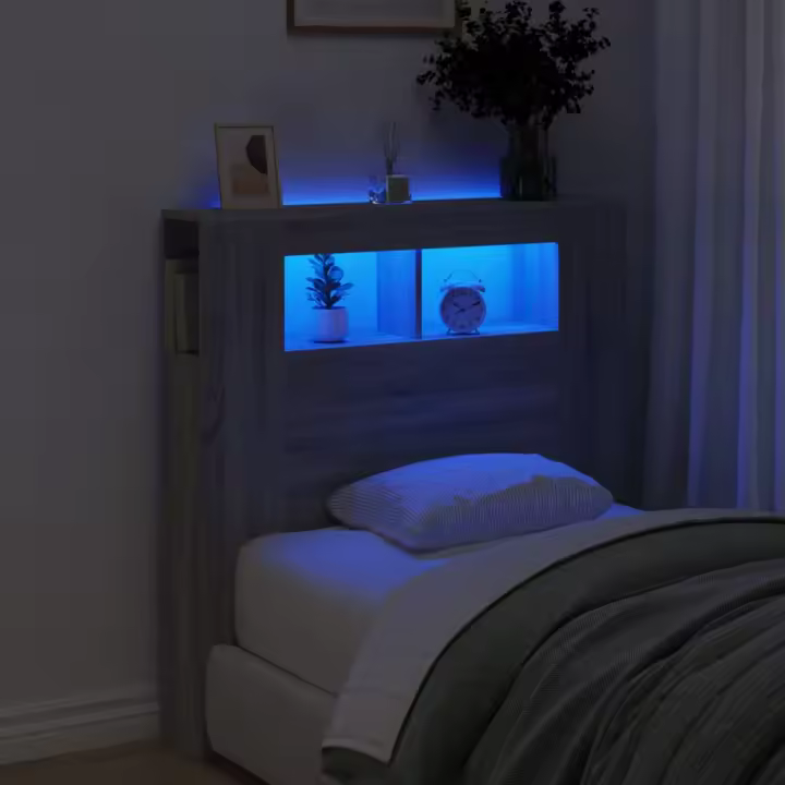 vidaXL Cabecero LED madera ingeniería gris Sonoma 100x18,5x103,5 cm - 1