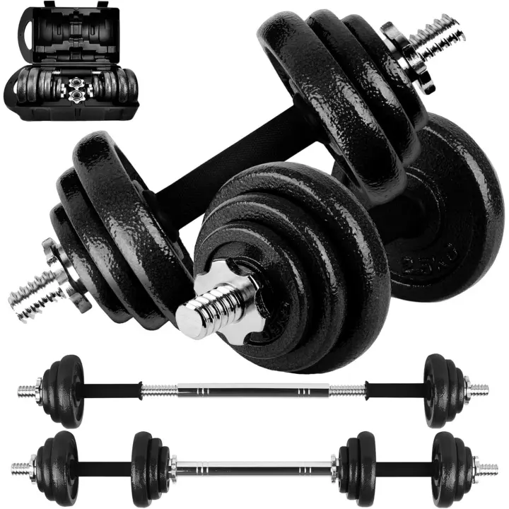 Par de Mancuernas Ajustables y Antideslizantes con Barra de Conexión【15-50 kg】E-Book y Maletín, Discos de Hierro con Tuercas Seguras, Gimnasio en Casa, Fitness (Iron Transformer) - 1