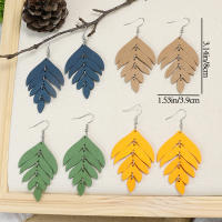 Juego De Pendientes Colgantes De Madera Con Láser Moda Etnia Hermoso Hoja Pluma Geometría Colorida Joyería Para Mujer - details 1
