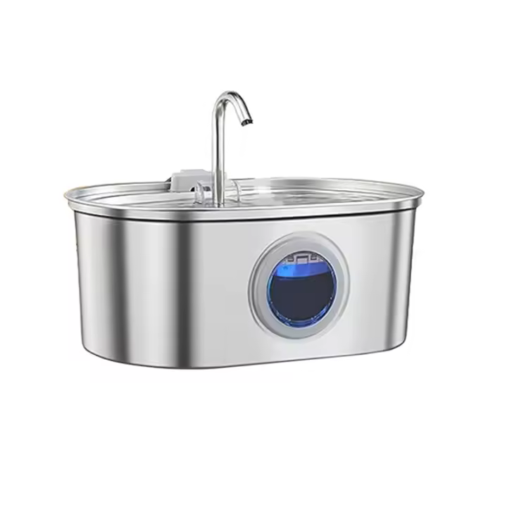 Fuente de agua para mascotas, alimentador de acero inoxidable con ventana transparente, Ultra silencioso, enchufe AU - 1