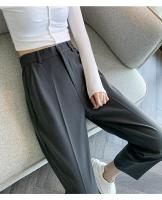 Pantalones De Trabajo Mujer Estilo Casual Cintura Alta Botones Talla Grande Color Caqui Largo Hasta El Tobillo Trasero Ancho - details 24