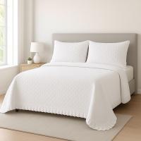 Colcha blanca con volante para cama 90-180 cm. Largo 270 cm, válida para camas de 200 cm. | Estilo Minimalista y Acolchado Elegante | Microfibra Ligera | Para Hogares y Hoteles - details 0