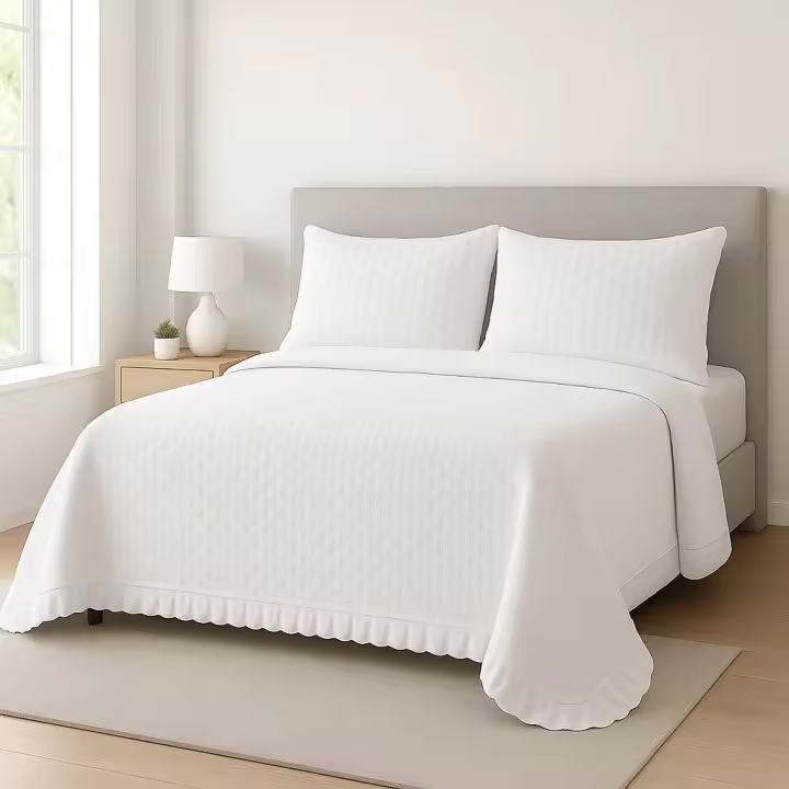 Colcha blanca con volante para cama 90-180 cm. Largo 270 cm, válida para camas de 200 cm. | Estilo Minimalista y Acolchado Elegante | Microfibra Ligera | Para Hogares y Hoteles - 1