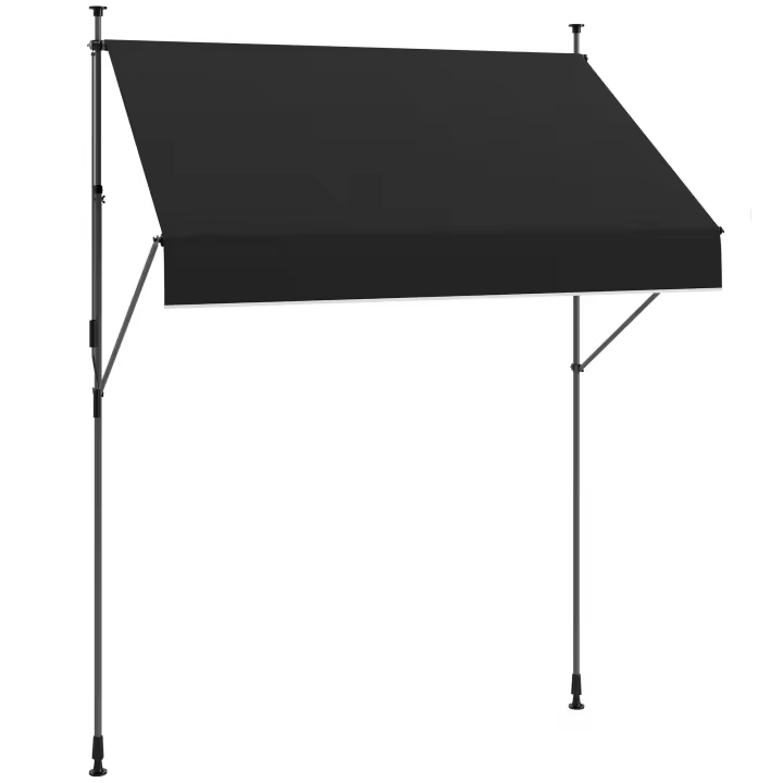 Outsunny Toldo Manual Retráctil 2x1,2 m Toldo Exterior Terraza Enrollable Altura Ajustable con Manivela 210-310 cm Protección UV30+ Sin Taladro para Jardín Balcón Patio Negro - 1