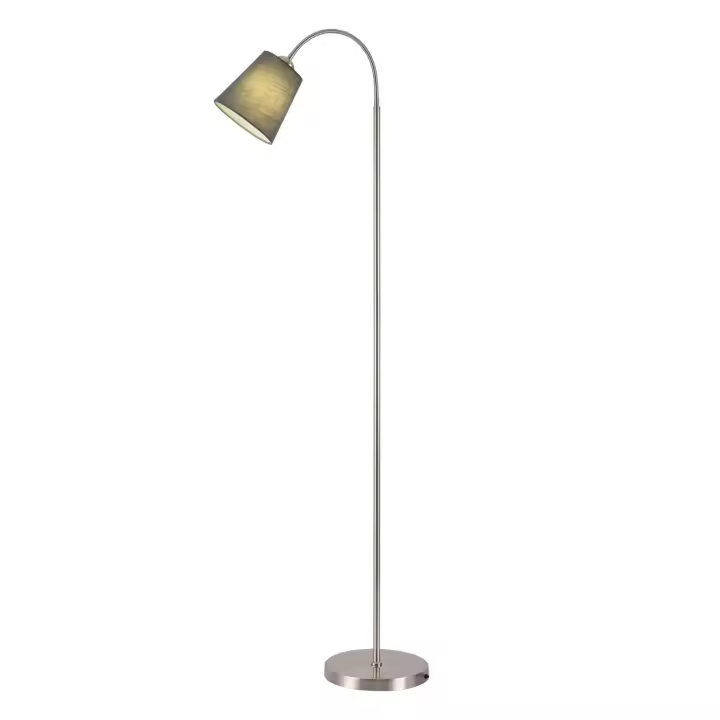 LÚZETE - LÁMPARA DE PIE NÍQUEL SATINADO PANTALLA GRIS PAYTON ALM-APOL - Base Sólida - 160 Cm de Alto - 1