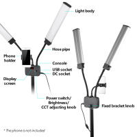 Luz De Video LED Flexible Con Dos Brazos Iluminación Doble Color Dimmer 3 Modos De Iluminación Soporte Para Teléfono Para Transmisiones En Vivo - details 7
