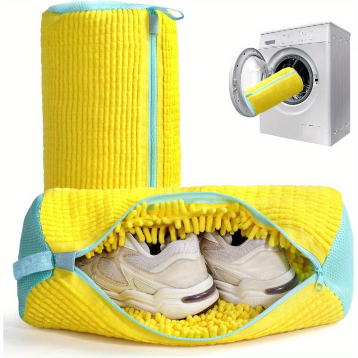 Bolsa para lavadora de zapatos, bolsa de zapatos de lavandería para lavadora y secadora, bolsa reutilizable con cremallera para zapatos deportivos, gimnasio, tenis, deportes, color amarillo delicado，1 unidades