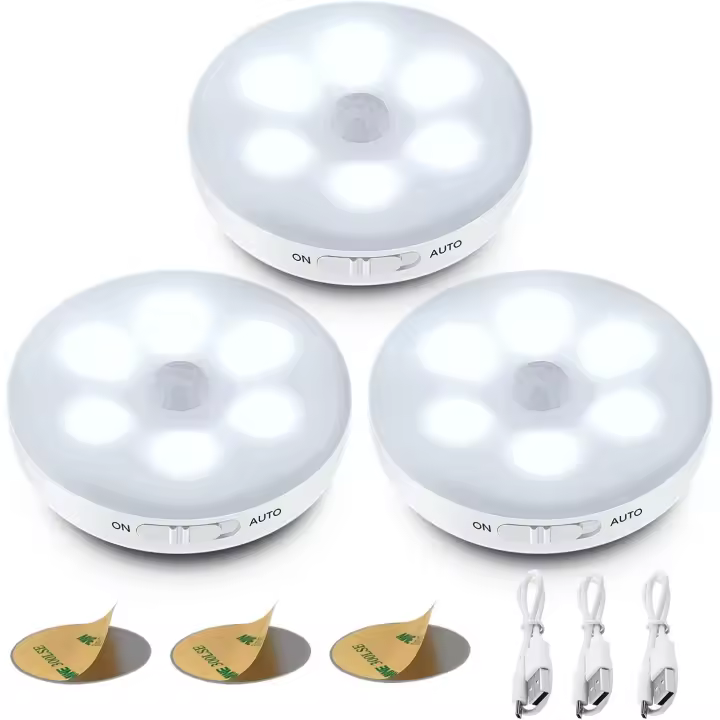 Luz Nocturna LED con Sensor de Movimiento Recargable - Blanco - 1