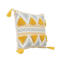 Funda De Cojín Geométrica Amarilla Con Borlas Para Decoración De Sofá Y Dormitorio Funda De Cojín Cuadrada Desmontable Y Lavable Estilo Mediterráneo - details 4
