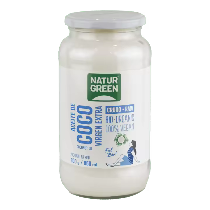 Aceite de Coco Virgen Bio en Tarro | 800g | Prensado en frío y sin refinar | Uso alimentario y cosmético | 100% ecológico y vegetal | NATURGREEN - 1