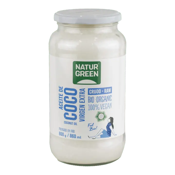 Aceite de Coco Virgen Bio en Tarro  800g  Prensado en frío y sin refinar  Uso alimentario y cosmético  100% ecológico y vegetal  NATURGREEN - 1