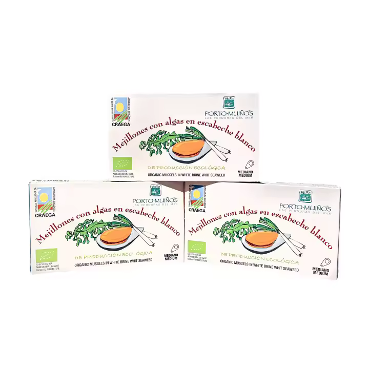 Mejillones con algas en escabeche blanco pack 3 unidades. Porto Muiños - 1