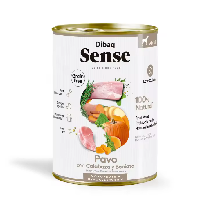 Dibaq Sense Dog, comida húmeda pavo, sin cereales, pack 3 uds x 380 gr - 1