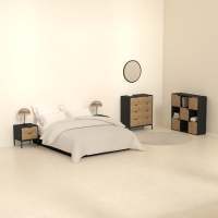 MESITA DE NOCHE MODERNA CON DOS CAJONES EFECTO MADERACHEVRONS MARCA 5 FIVE - details 5