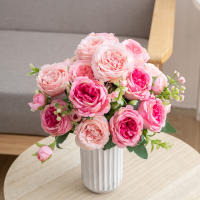Bouquet De Flores Artificiales Rosa Peonía De Seda 30cm Decoración Para Bodas Casas Y Fiestas Regalo DIY Color Rosa - details 2