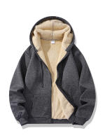 Chaqueta De Lana De Oveja Invierno Con Cierre De Cremallera Y Capucha Chaqueta De Manga Larga Suave Y Cálida Para Hombres Negro Casual Deportivo - details 6