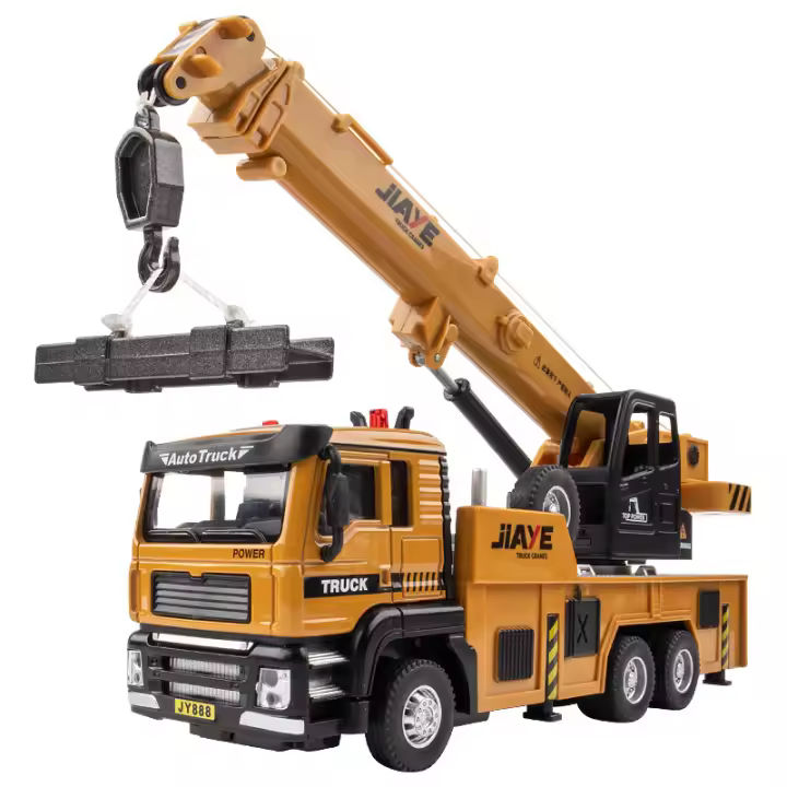 Modelo De Camión Grúa De Escala 1/50 En Aleación Juguetes Educativos Para Niños Con Luz Y Música Vehículos De Ingeniería Pull Back Amarillo Duradero - 1