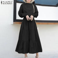 Vestido Largo Elegante ZANZEA Para Mujer Con Cuello Alto Y Volantes Color Sólido Ropa Casual Vestidos De Fiesta De Navidad Y Cumpleaños - details 6