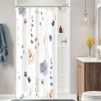 Juego de cortina de ducha Floral de acuarela moderna con ganchos, impermeable, diseño minimalista para baño, 1 unidad - details 17