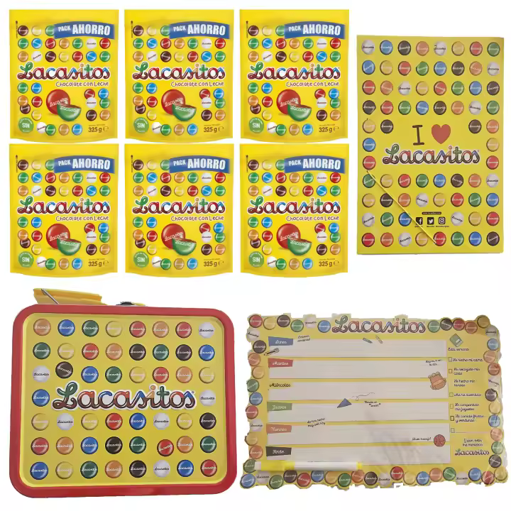 Pack escolar Lacasitos:6 doypack person 325g,carpeta,planificador magnético,lata maletín - 1
