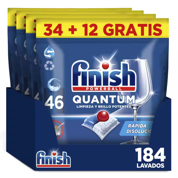 Finish Powerball Quantum, 92 | 138 | 184 Pastillas para Lavavajillas, Limpieza y Brillo Potentes, Aroma Regular Formato 2x46 | 3x46 | 4x46 - 1