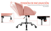 Silla Escritorio, Silla Oficina Giratoria, con Respaldo Amplio, Base Metalica con Ruedas, Terciopelo, para Oficina Estudio y Salon, Rosa - details 2