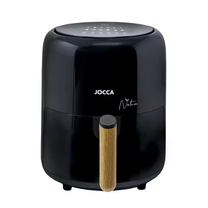 Freidora de aire digital Jocca Nature 3,8L con 12 programas automáticos, pantalla LED táctil, función freír, asar, gratinar, calentar y descongelar, temporizador hasta 60min, temperatura 80-200°C, apagado automático, rejilla antiadherente y 1450W - 1